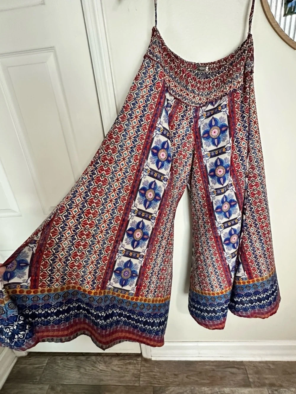 Boho Wide Leg Jumpsuit Pants in Red & Blue - Picture 2 of 5